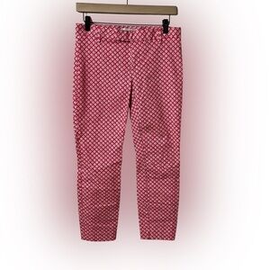 GAP Slim Cropped Vibrant Red and White Geometric Skinny Pants, Comfortable. Sz 0